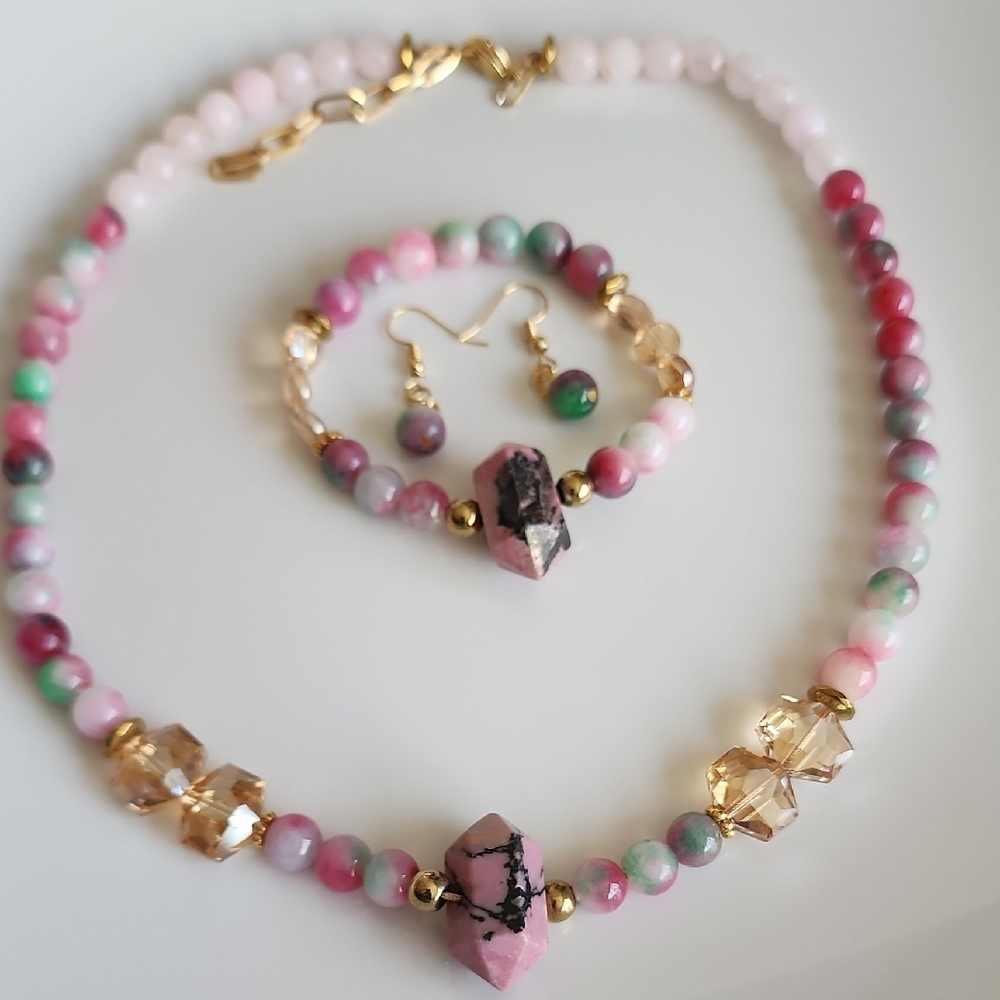 Set Rhodochrosite And Agate Necklace - Picture 3 of 5